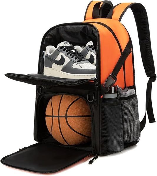 Basketball Bag Backpack with Ball Holder and Shoes Compartment,Best for Basketball, Soccer, Volleyball, Gym. (ORANGE)