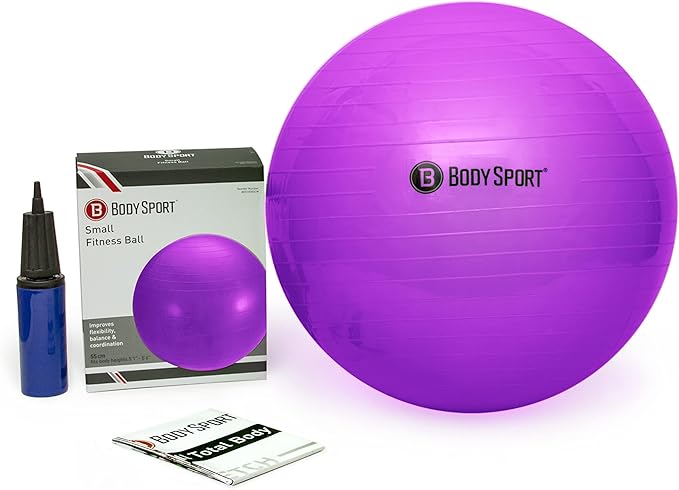 Body Sport Exercise Ball with Pump for Home, Gym, Balance, Stability, Pilates, Core Strength, Stretching, Yoga, Fitness Facilities, Desk Chairs