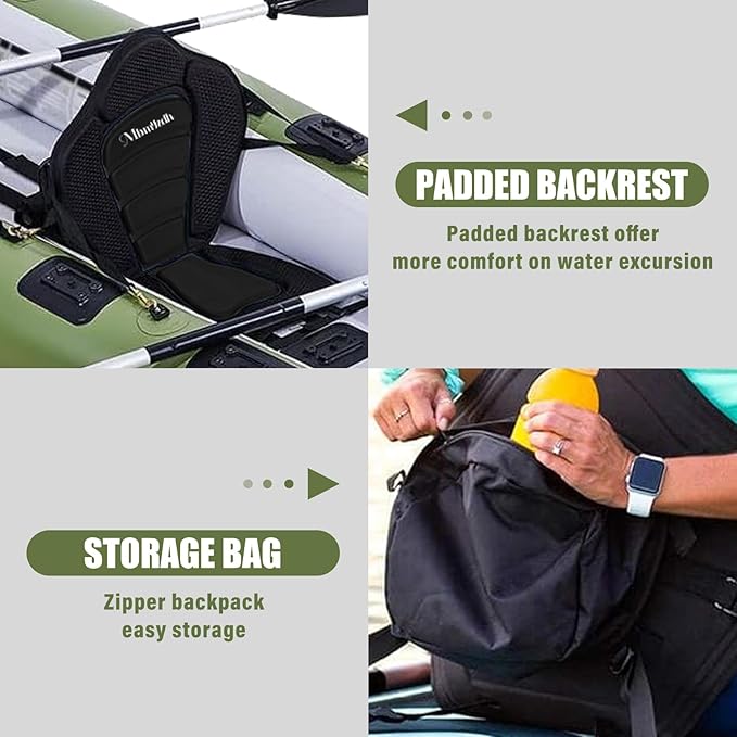 Deluxe Padded Kayak Seats - Premium Shockproof Seats with Back Support for Kayaking, Canoeing, Fishing, Paddle Boarding - Comfort, Versatility and Extra Storage