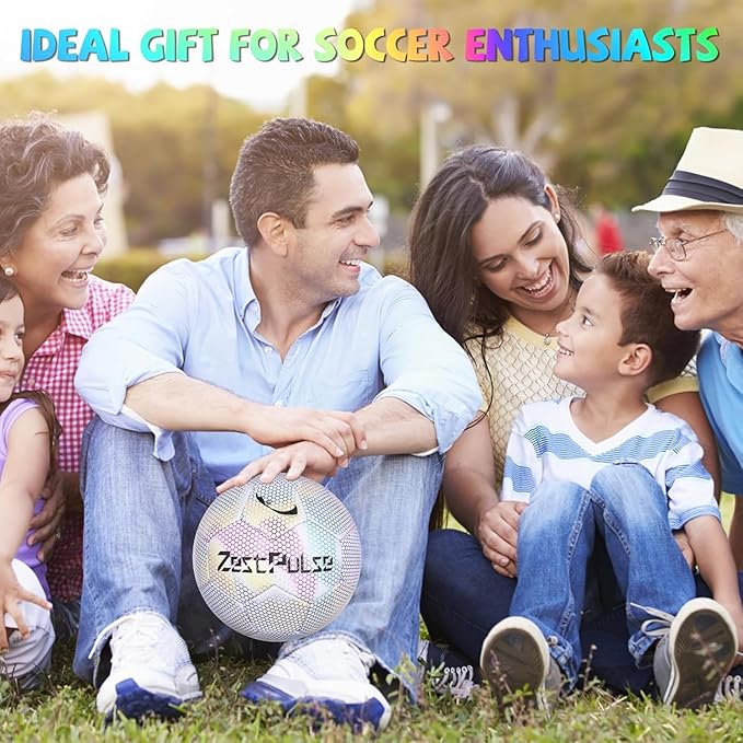 Holographic Reflective Soccer Ball Size 3, 4 & 5 for Kids & Adults, High Visibility for Night Games and Training, Ideal Gift for Boys Girls 8-12