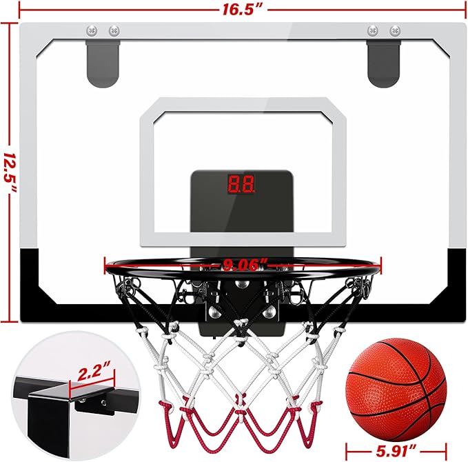 Pro Room Basketball Hoop Over The Door - Wall Mounted Basketball Hoop Set with Complete Accessories - Indoor Basketball Hoop for Kids & Adults