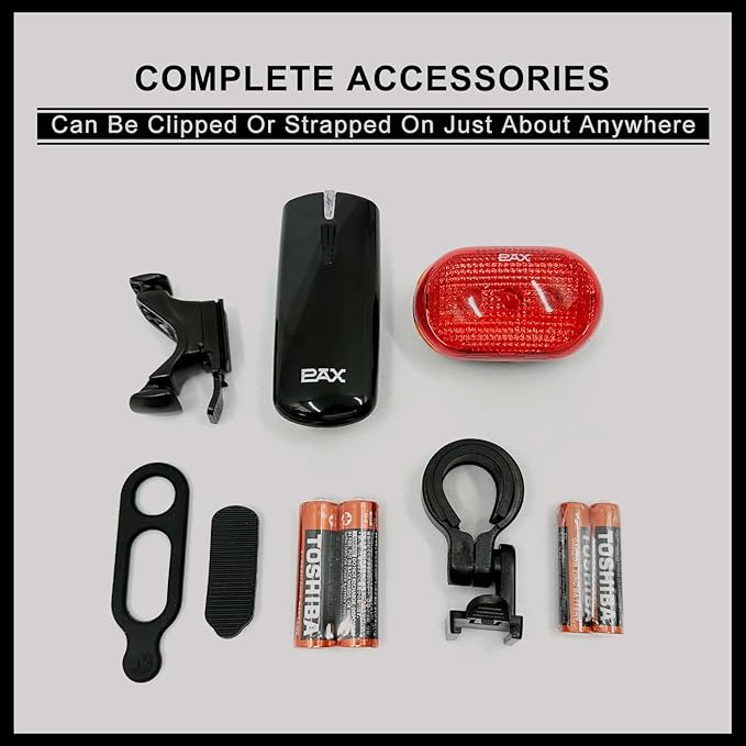 PAX Bike Lights, Super Bright LED Light Set, Bicycle Front Light and Rear Light, Water Resistant, Multi Light Mode, Easy to Install for Mountain Bike, Road Bike and Others