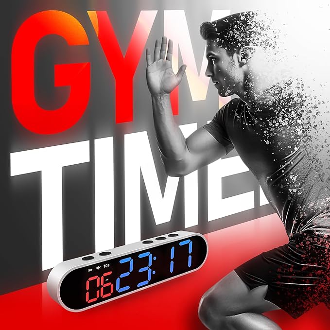 Dienmern Portable Gym Timer Clock with Strong Magnet - Workout Interval Timer with Countdown/UP/Stopwatch, 50Hours Powerful Battery Gym Clocks for Home Gym/Garage/Boxing/Fitness