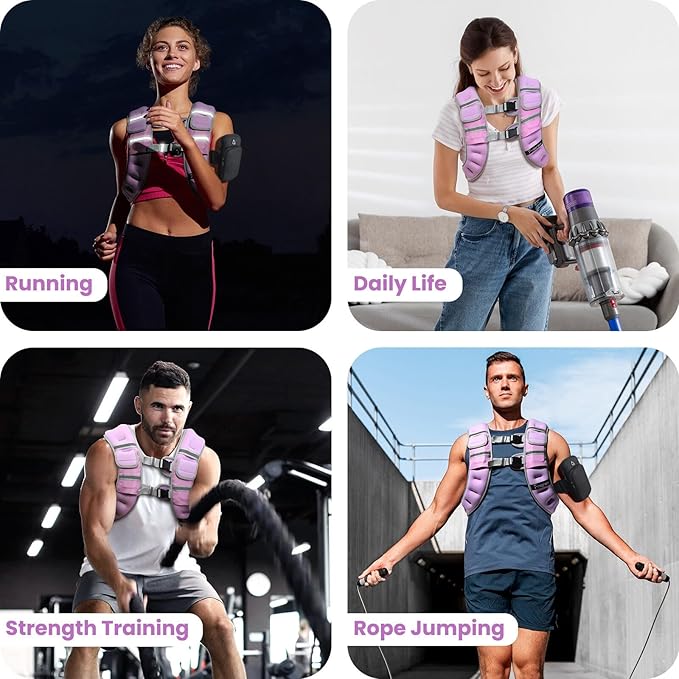 Fragraim Adjustable Weighted Vest for Women Men, 8-12lb Weight Vest with 4 Removable Iron Weights, Phone Holder and Back Pocket, Vest for Walking,Strength Training - Pink