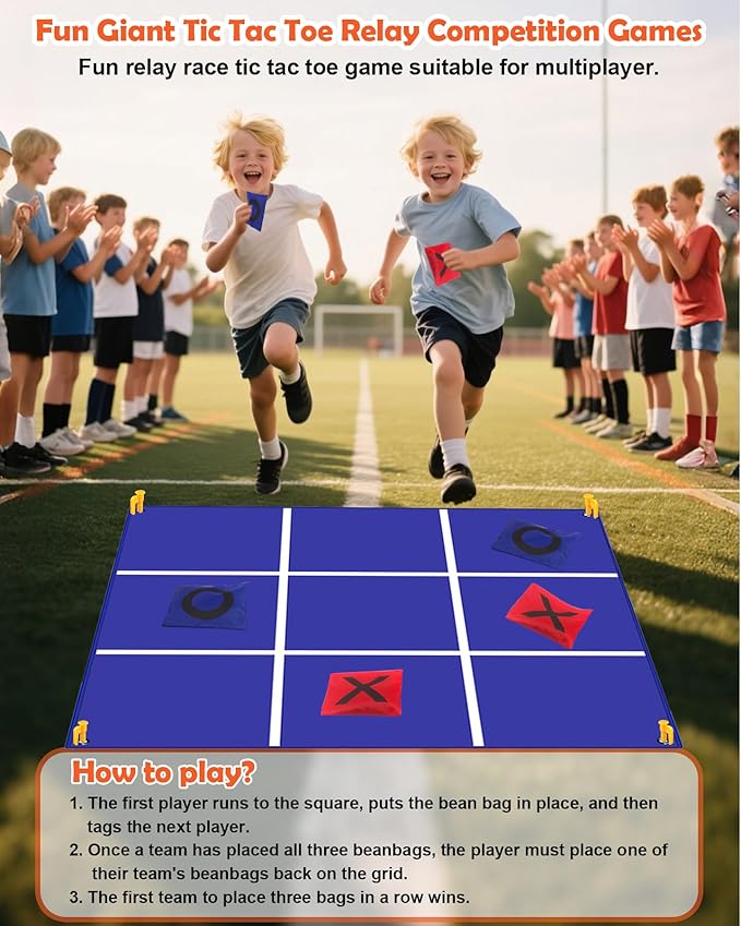 Carnival Games Set, Giant Tic Tac Toe Games, 4ft x 4ft Double-Sided, 26" Dart Board with Sticky Balls, Soft Plastic Cones Ring Toss Game Set for Kids Adults Family Outdoor Lawn Yard Birthday Party
