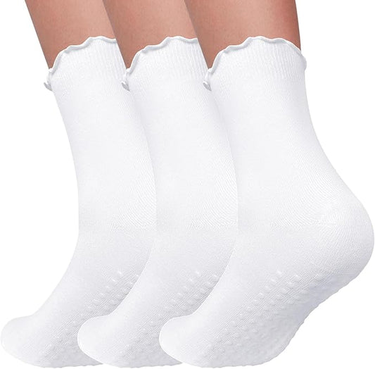 3 Pairs Pilates Socks with Grips Non Slip Ruffle Yoga Grip Socks for Women