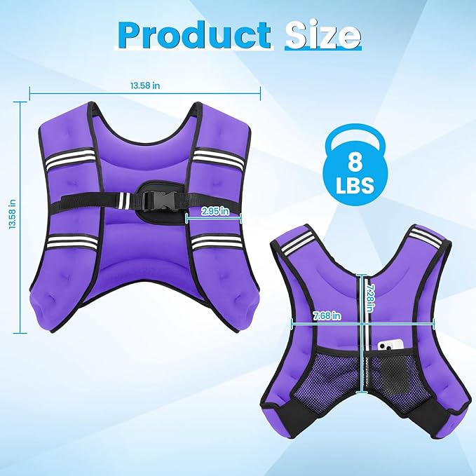 Weighted Vest, 6lb/8lb/12lb/16lb/20lb/30lb for Men, Women with Reflective Stripe, Weight Vests Adjustable for Workout, Strength Training, Running, Fitness, Muscle Building, Weight Loss