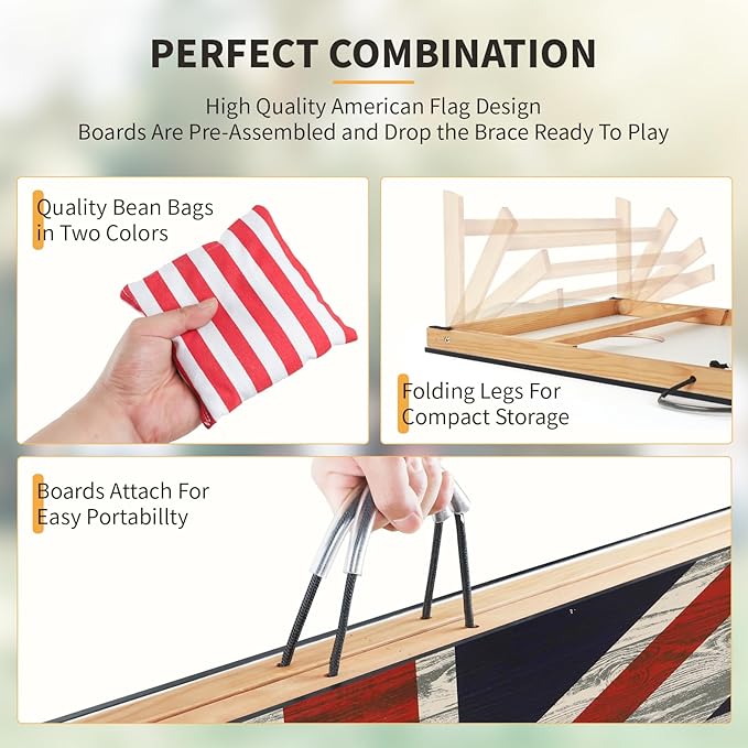 Cornhole Set, Corn Holes Outdoor Game, Regulation 2X4 Cornhole Boards, Portable Cornhole Set, Classic American Flag Cornhole Set Includes 2 Boards, 8 Cornhole Beans Bags & Carry Case