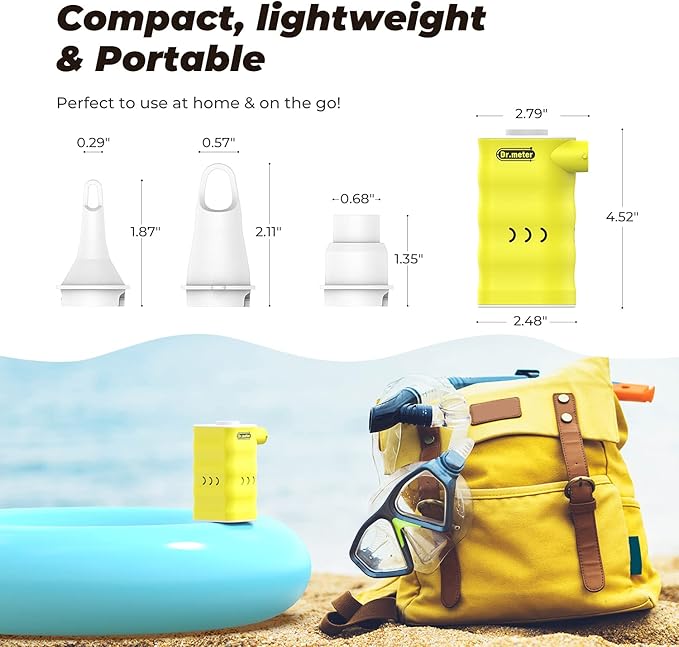 Dr.meter Air Mattress Pump: Rechargeable 6000mAh Portable Battery Air Pump, Quick-Fill Electric Air Inflator Deflator for Outdoor Camping Inflatable Bed Pool Boat Float Raft Swimming Rings Vacuum Bag