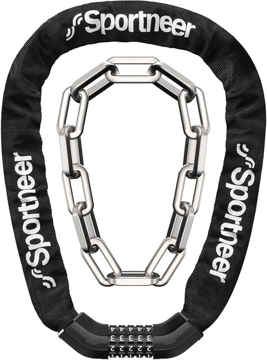 Sportneer Bike Lock: Heavy Duty 5-Digit Resettable Combination Bike Chain Lock, High Security Anti-Theft 3.2FT Hardened Steel Square Links Bicycle Lock for Road, Mountain, Electric & Folding Bikes