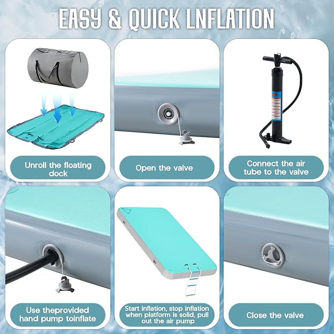 Specraft Inflatable Floating Dock, Non-Slip Air Dock Platform loating Island Raft with Rope Ladder for Pool Lake Beach Ocean