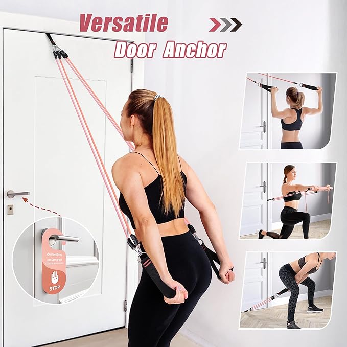 Upgraded Pilates Bar Kit with Resistance Bands Natural Latex for Women & Men, Heavy-Duty Stainless Steel Multifunctional Yoga Pilates Stick for Home Gym Exercise Fitness Equipment Full-Body Workouts