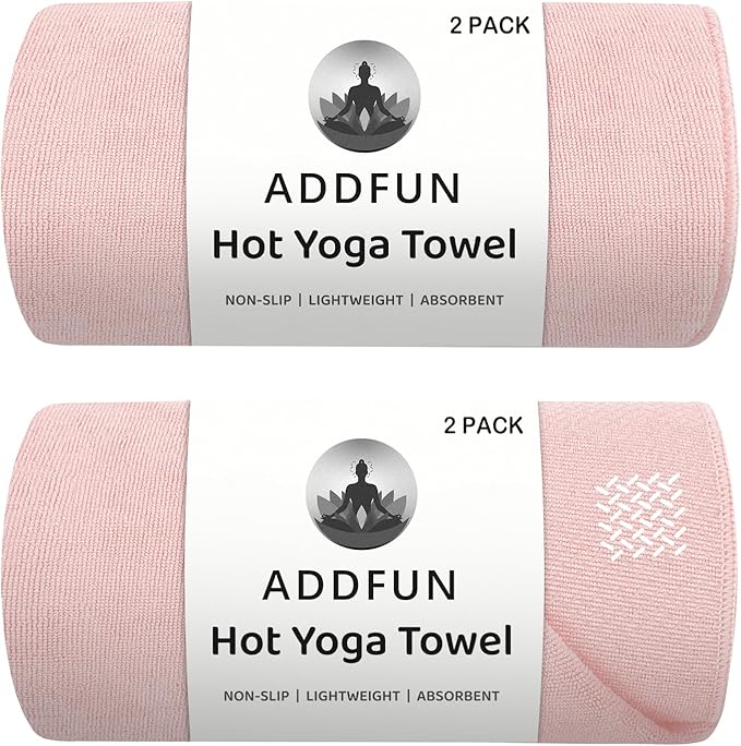 Hot Yoga Towel, 2 Pack Yoga Mat Towel with Grip Dot Non Slip Yoga Towels for Hot Yoga Sweat Absorbent Microfiber Pilates Towel for Bikram Exercise and Fitness