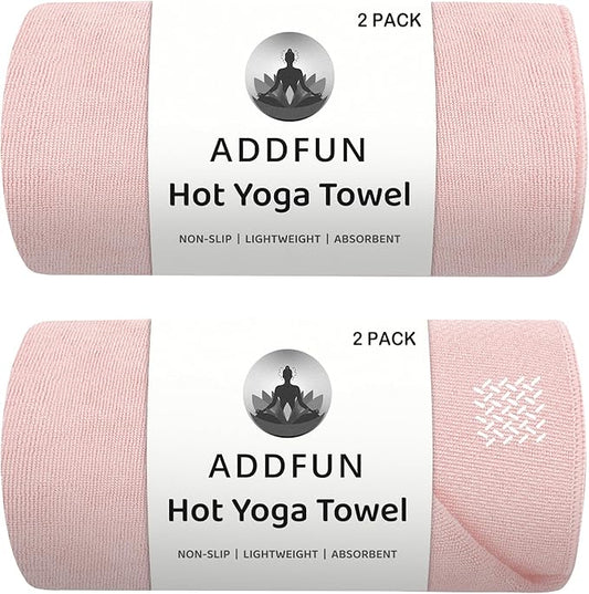 Hot Yoga Towel, 2 Pack Yoga Mat Towel with Grip Dot Non Slip Yoga Towels for Hot Yoga Sweat Absorbent Microfiber Pilates Towel for Bikram Exercise and Fitness