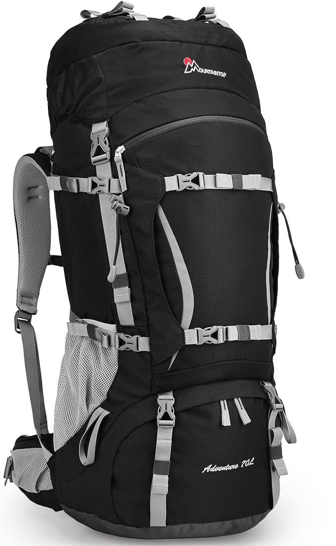 MOUNTAINTOP 70L Internal Frame Backpack Camping Backpacking Hiking Backpack for Men Women with Rain Cover