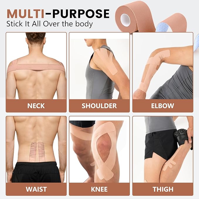 16 Rolls Kinesiology Tape, 2 inch x 16.4 Feet Waterproof Athletic Tape, Uncut Kinetic Tape, Elastic Muscle Tape, Sports Tape, Knee Tape for Exercise and Daily Use - Skin Color