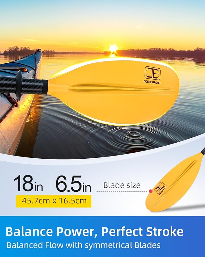 OCEANBROAD Adjustable Carbon Fiber Kayak Paddle 86in/220cm to 94in/240cm Kayaking Oar for Adults with Paddle Leash 1 Paddle