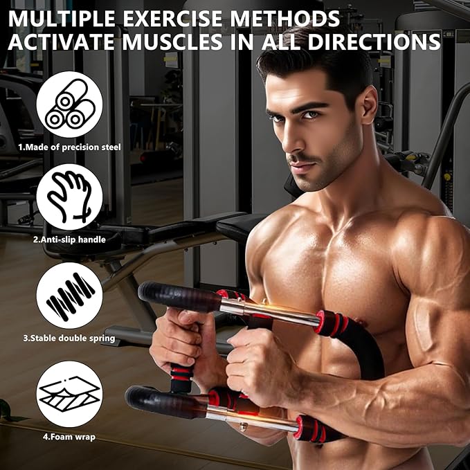 Twister Arm Trainer, Adjustable Chest Exerciser with 4 Spring, Detachable Power Twister Bar for Men Women, Portable Upper Body Strength Training Machine, Spring Resistance Fitness Equipment