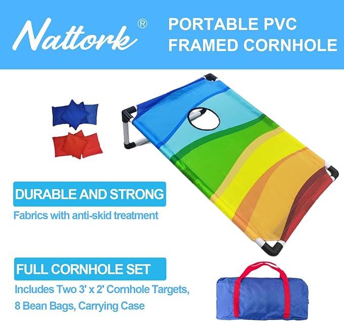 Portable Cornhole Set with 2 Collapsible Cornhole Boards, 8 Cornhole Bean Bags and Carrying Case for Yard Toss Game, Indoor Outdoor Camping Games for Adults Family (3 x 2-feet)