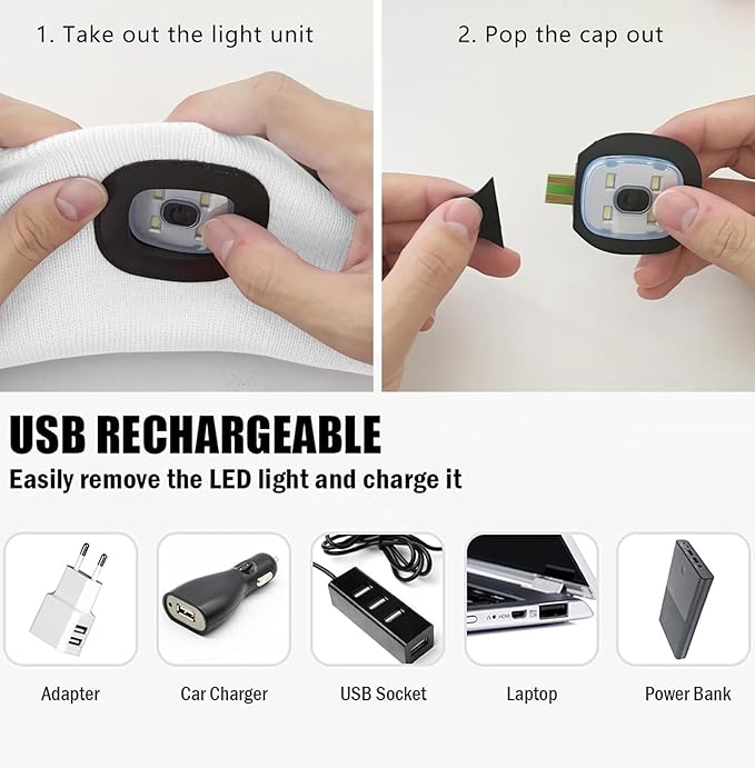 ATNKE 4 LED Lighted Sport Sweatband,USB Rechargeable Running Head Band Lamp High Stretch Wicking Gifts for Men and Women