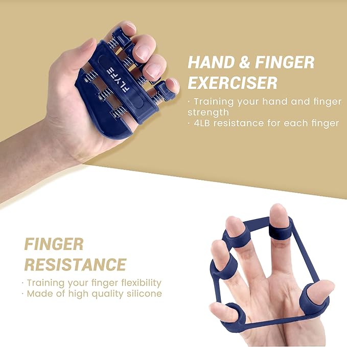 FLYFE Grip Strength Trainer Kit (5 Pack), Forearm Strengthener, Hand Squeezer Adjustable Resistance, Finger Stretcher, Grip Ring, Relief Ball and Finger Exerciser for Men and Women, Injury Recovery