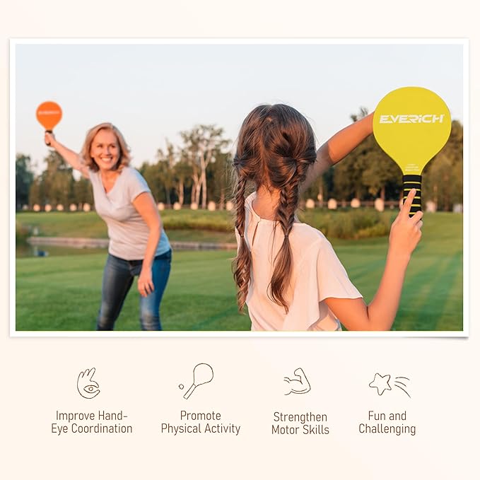 EVERICH TOY Paddle Ball Set, Badminton Set 4 Rackets, Great Gifts Easter Basket Stuffers for Kids Teens Adults and Family, Fun for Beach, Yard, and Lawn Play All Year Round