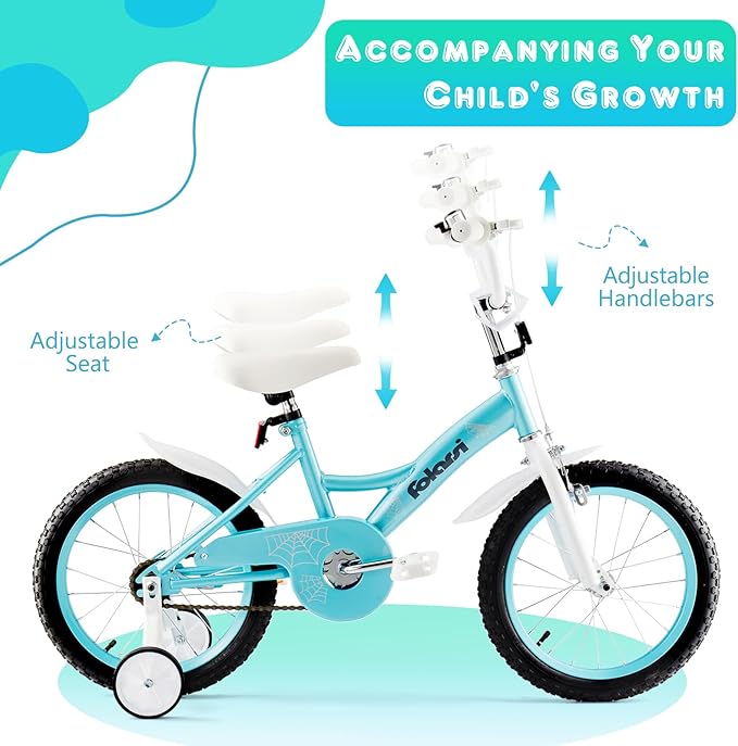Kids Bike 14 16 18 Inch Bicycle for 3-9 Years Boys Girls Bike，Children's Bicycle with Bell Training Wheels, Multiple Colors