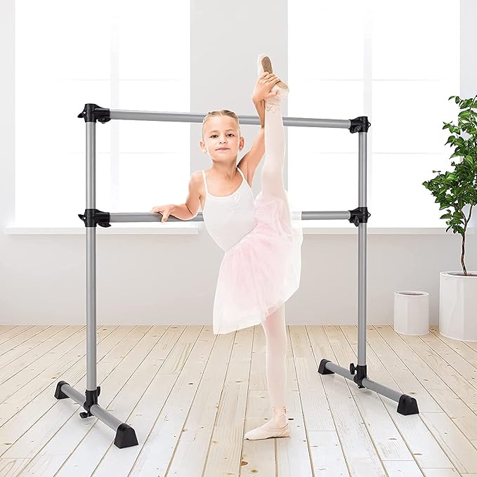 Costzon Portable Ballet Barre, 4FT Adjustable Double Freestanding Ballet Bar w/Anti-Skid Pad, Stable Base, Heavy-Duty Dancing Stretching Bar for Home, Fitness, Ballet