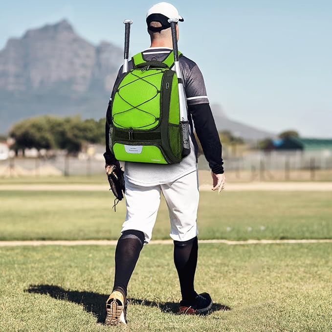 Baseball Bag Softball Backpack - Youth Adult T Ball Bat Equipment Bag with Bat Helmet Holders, Shoe Compartment