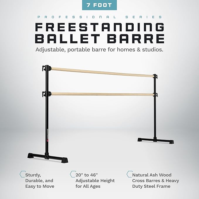 VITA Barre Portable Freestanding Double Ballet Barre, Professional | Adjustable Height, Made in USA, Home or Gym Exercise Equipment for Kids & Adults | Dance, Fitness, Pilates