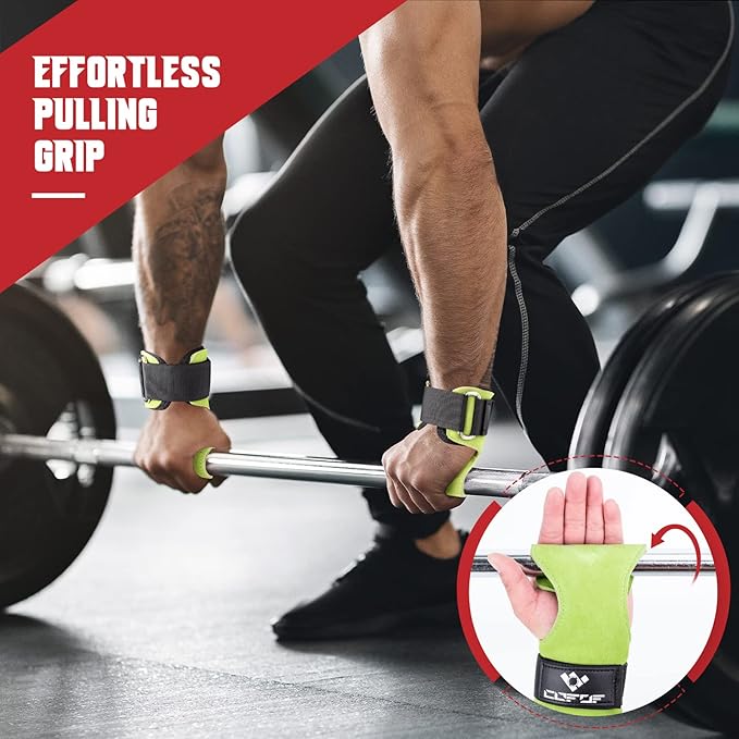 Weight Lifting Wrist Strap, Double Layer Leather Wrist Strap for Deadlift and Powerlifting, Adjustable Neoprene Padded Gym Workout Lifting Hooks (Pair)
