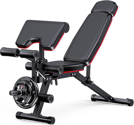 XDDIAS Workout Bench, Adjustable Weight Bench with Leg Extension and Leg Curl, Extended Headrest, 900LBS Preacher Curl Bench Incline Decline Flat Workout Bench for Home Gym Full Body Exercise