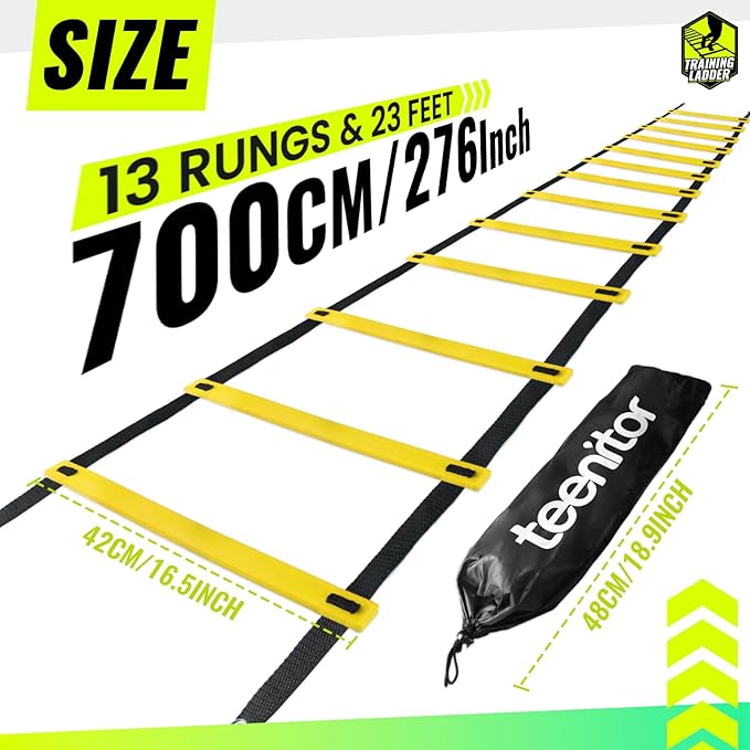 Teenitor Agility Ladder Speed Ladder Training Ladder for Soccer, Speed, Football Fitness Feet Training Carry Bag Agility Training Equipment 13 rungs, 23 feet