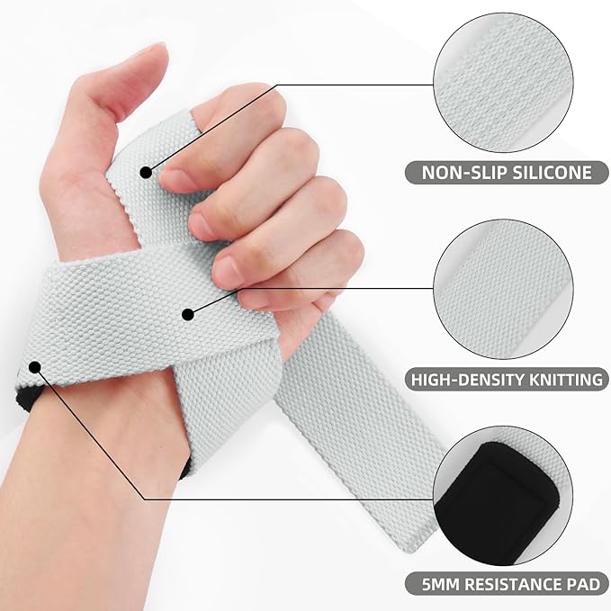 SKDK Cotton Hard Pull Wrist Lifting Straps Grips Band-Deadlift Straps with Neoprene Cushioned Wrist Padded and Anti-Skid Silicone - for Weightlifting, Bodybuilding, Xfit, Strength Training