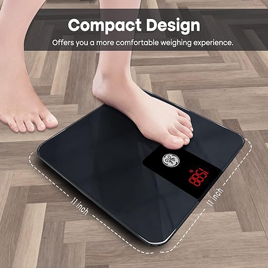 GE Digital Bathroom Scale for Weight, Smart Bluetooth Body Weight and BMI, Electronic Black Weighing Scale for Bath Home, Accurate 400lb Capacity