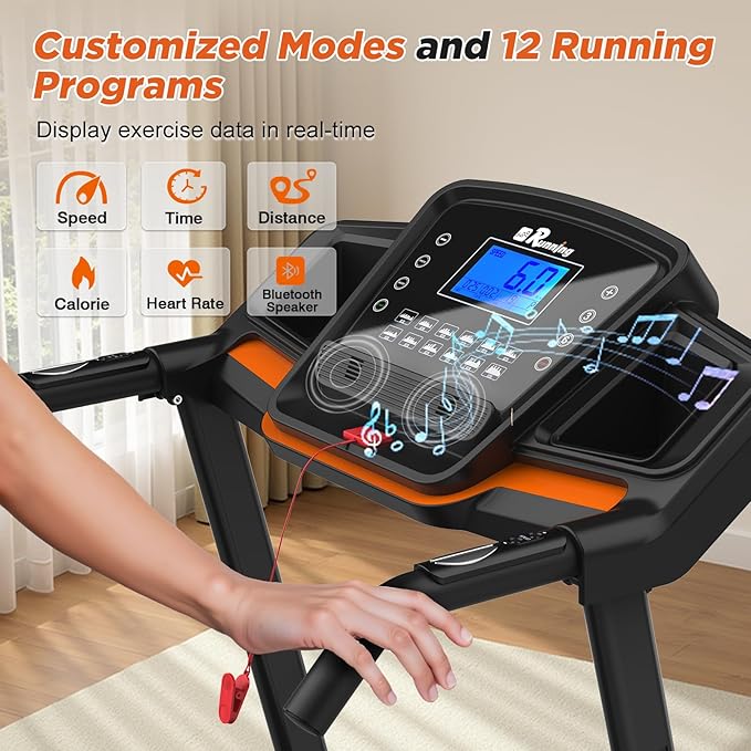 FYC Folding Treadmill for Home - Portable Walking Treadmill with Incline, Handles & App, Dual Shock Absorption, Bluetooth Speakers, 330lbs Capacity, Easy Fold Design
