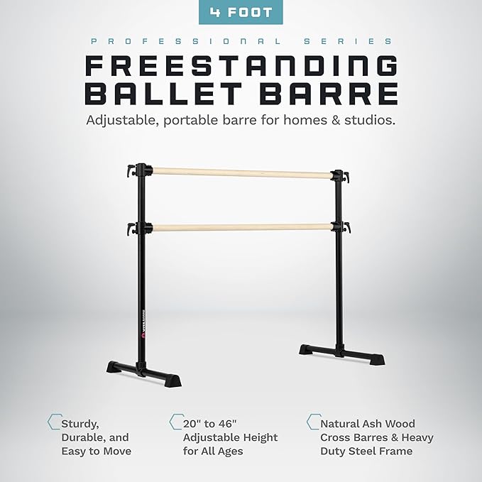 VITA Barre Portable Freestanding Double Ballet Barre, Professional | Adjustable Height, Made in USA, Home or Gym Exercise Equipment for Kids & Adults | Dance, Fitness, Pilates
