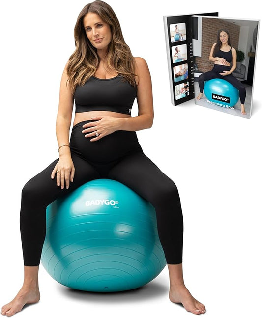 BABYGO Birthing Ball - Pregnancy Yoga Labor & Exercise Ball & Book Set Trimester Targeting, Maternity Physio, Birth & Recovery Plan Included Anti Burst Eco Friendly