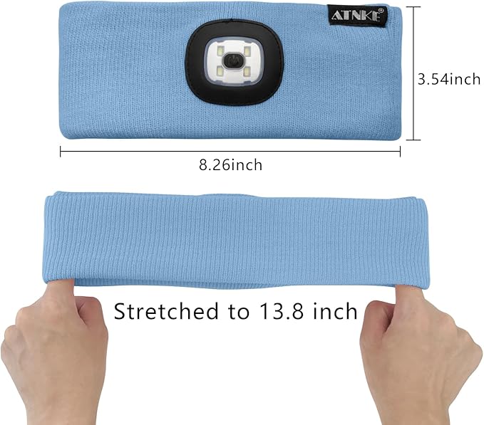 ATNKE 4 LED Lighted Sport Sweatband,USB Rechargeable Running Head Band Lamp High Stretch Wicking Gifts for Men and Women