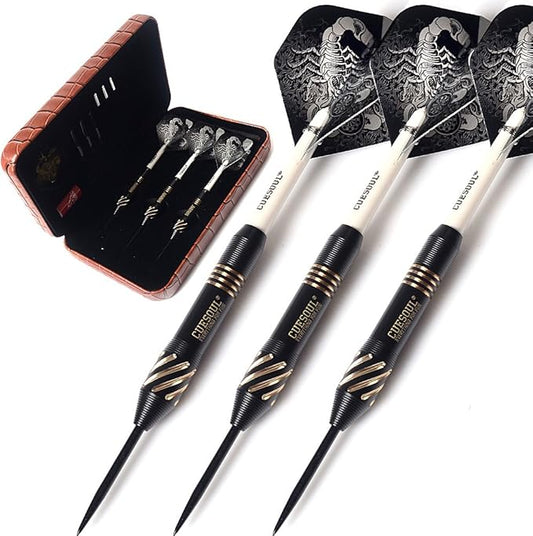 CUESOUL Steel Tip Darts Set 20/22/24 Grams with Deluxe PU Darts case-Black Scorpion Series