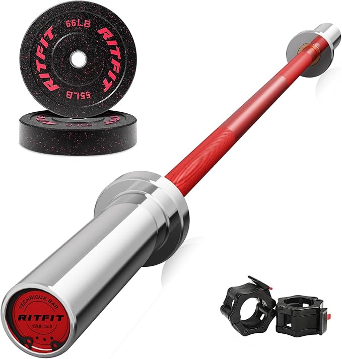RitFit Barbell Weight Set - 4/6FT Olympic Barbell with Weight Plates (55-275LB Total) - Weightlifting Equipment for Squats, Curls, Deadlifts, Presses, Hip Thrusts