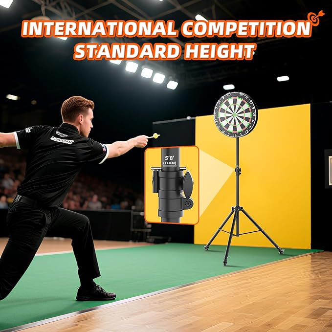 Dartboard Stand, Portable Professional Dart Holder Stand Adjustable Height from 57.1 to 77.6 -inch for Outdoor, Travel, Home, or Bars Games