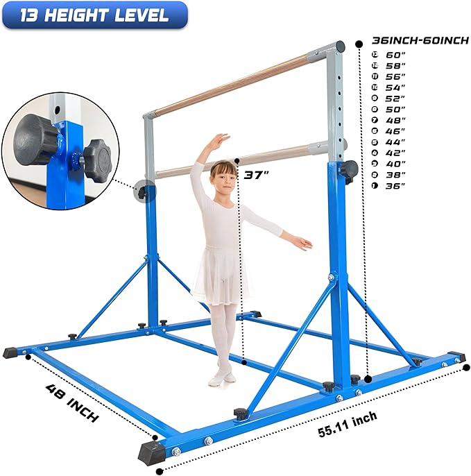 MARFULA Gymnastic Bar for Kid and Teenage Ages 3-25, 5 FT / 8 FT Base Length, 4 FT Width 5 FT Height, Gymnastic Kip Bar Horizontal Bar for Gymnast, Gymnastic Training Equipment for Home and Club Use