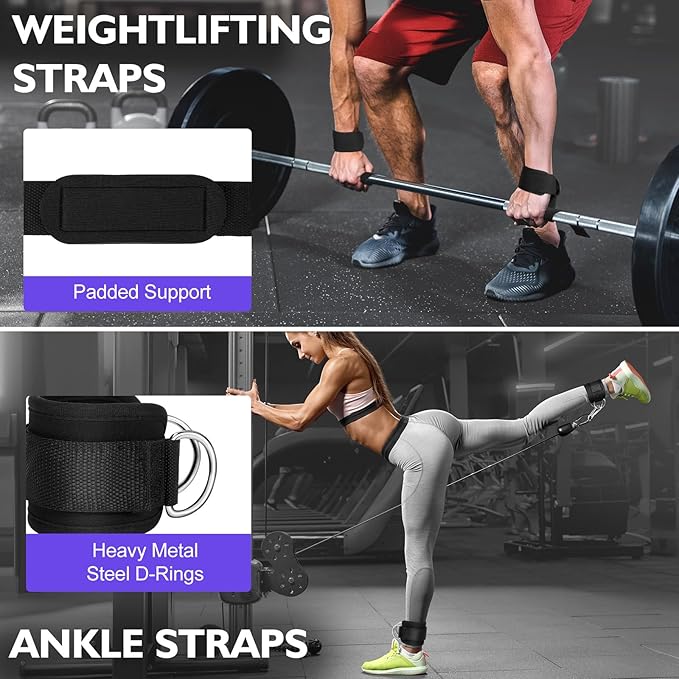 Cable Machine Attachments Set: LAT Pulldown Attachments Bar for Home Gym Accessories Tricep Rope Double D Handles