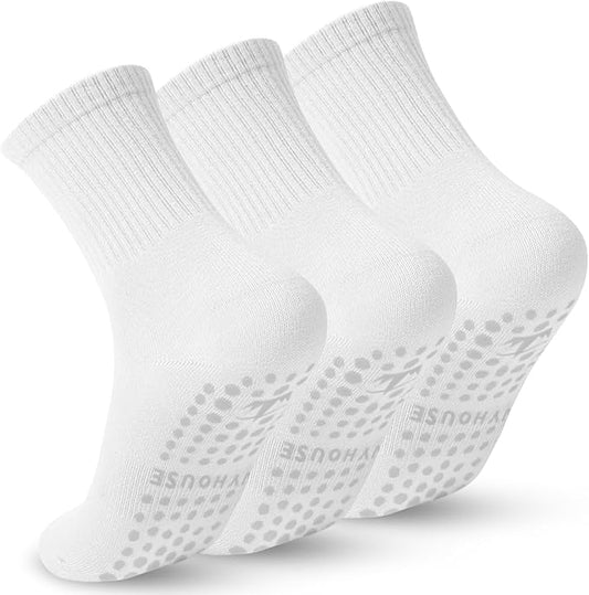 Ivyhouse Pilates Yoga Socks with Grips for Women - Crew Length Ballet Barre Socks - Sticky Workout Hospital Socks