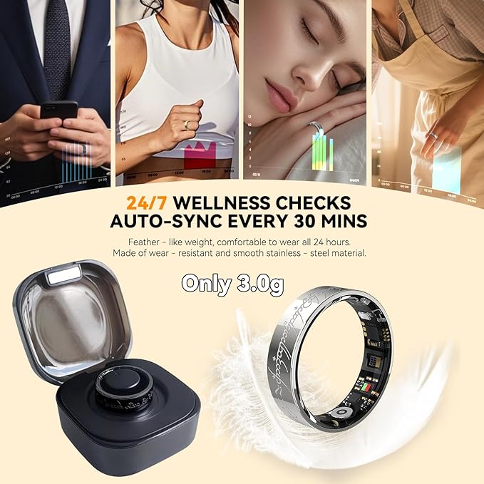 Ultra Smart Ring for Women Men,Health Fitness Tracker with Sleep/Blood Pressure/Oxygen Monitoring, Heart Rate & Activity Tracking,IP68 Waterproof, 5+Day Battery,No Subscription Fee 1-Silver 9