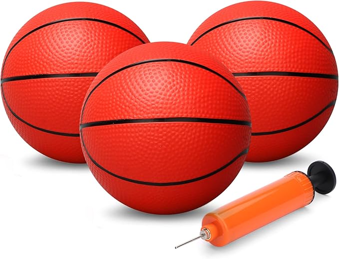 6" Small Basketballs for Kids, Toddler 6 Inch Little Ball for Over Door Mini Hoop, Silence Rubber Basketball Ball for Indoor Outdoor, Beach Sand Toy Balls for Pool Hoop 3PCS with Pump