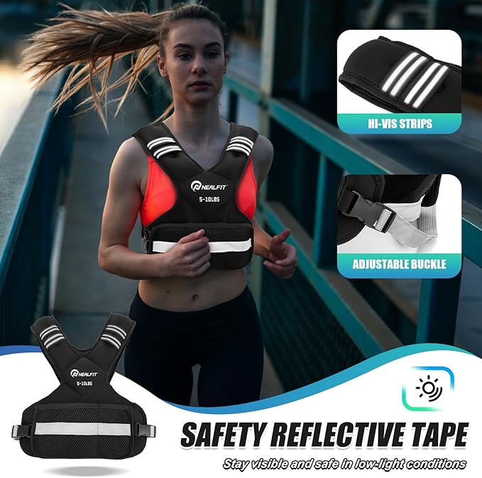 Weighted Vest for Women and Men, 5-10lb/11-20lb/18-30lb Adjustable Weighted Vest with Reflective Strip, Body Weight Vest for Walking, Running, Fitness, Strength Training