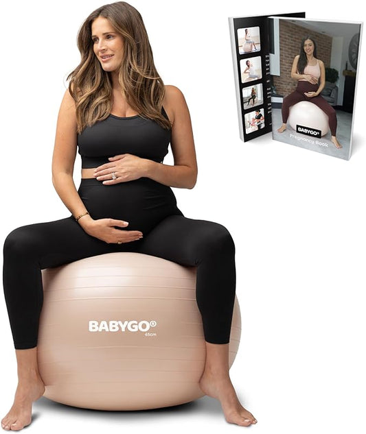 BABYGO Birthing Ball - Pregnancy Yoga Labor & Exercise Ball & Book Set Trimester Targeting, Maternity Physio, Birth & Recovery Plan Included Anti Burst Eco Friendly