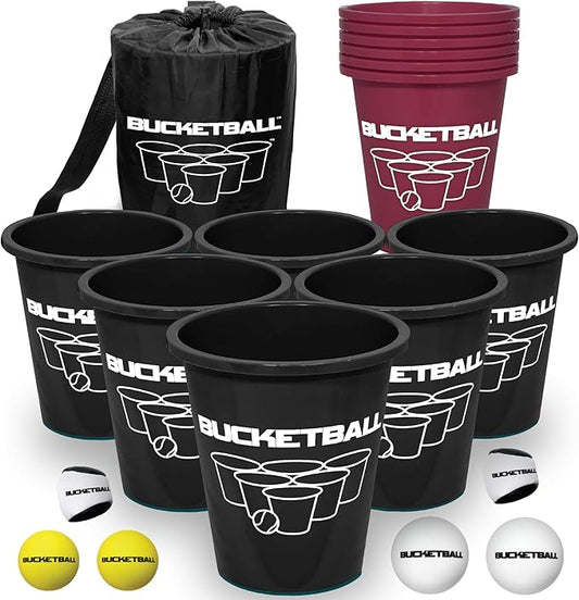 BucketBall | Team Color Edition | Combo Pack (Black/Maroon): Original Yard Pong Game: Best Camping, Beach, Lawn, Outdoor, Family, Adult, Tailgate, Jumbo, Giant Game